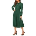 thumbnail image 4 of INSPIRE CHIC Women's Dress Holiday Long Sleeve Tie V Neck Pleated A-Line Midi Dress S Dark Green, 4 of 6