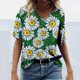 thumbnail image 3 of Camiseta informal para mujer con estampado floral y cuello en V, manga corta, jersey, blusa, tops Fridja  bn6018, 3 of 5