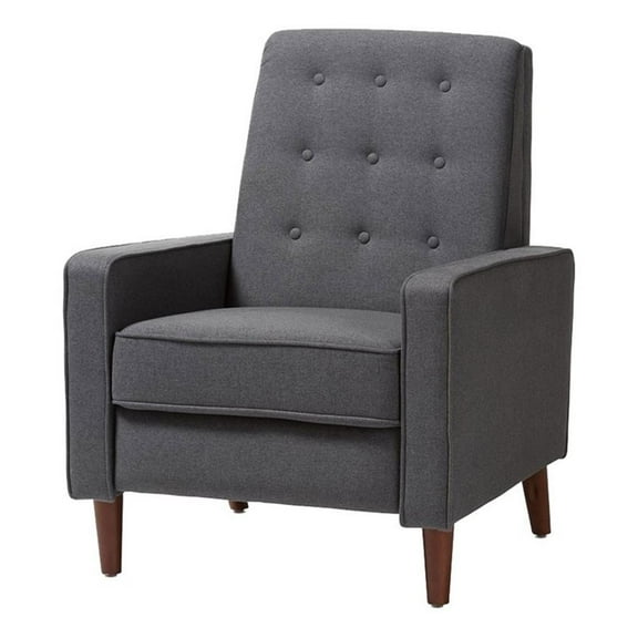 Bowery Hill Mid-Century Fabric Tufted Recliner in Gray/Walnut