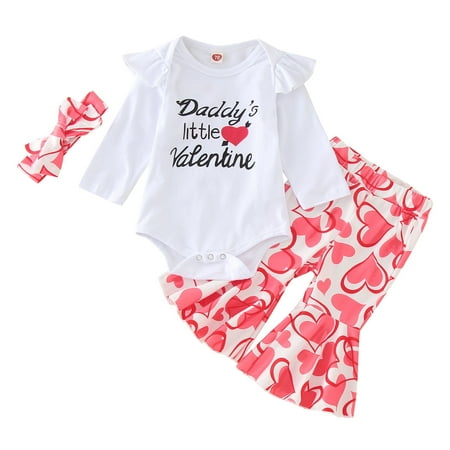 

zlekejiko baby girls cotton print autumn winter valentine s day long sleeve pants romper bodysuit bell bottom headbands clothes