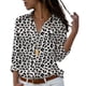 thumbnail image 4 of Qarigey Blusa de manga larga con solapa para mujer, blusa con patrón de solapa, estilo suelto, larga, para mujer Prendas para la parte del cuerpo leopardo blanco 2XL, 4 of 6