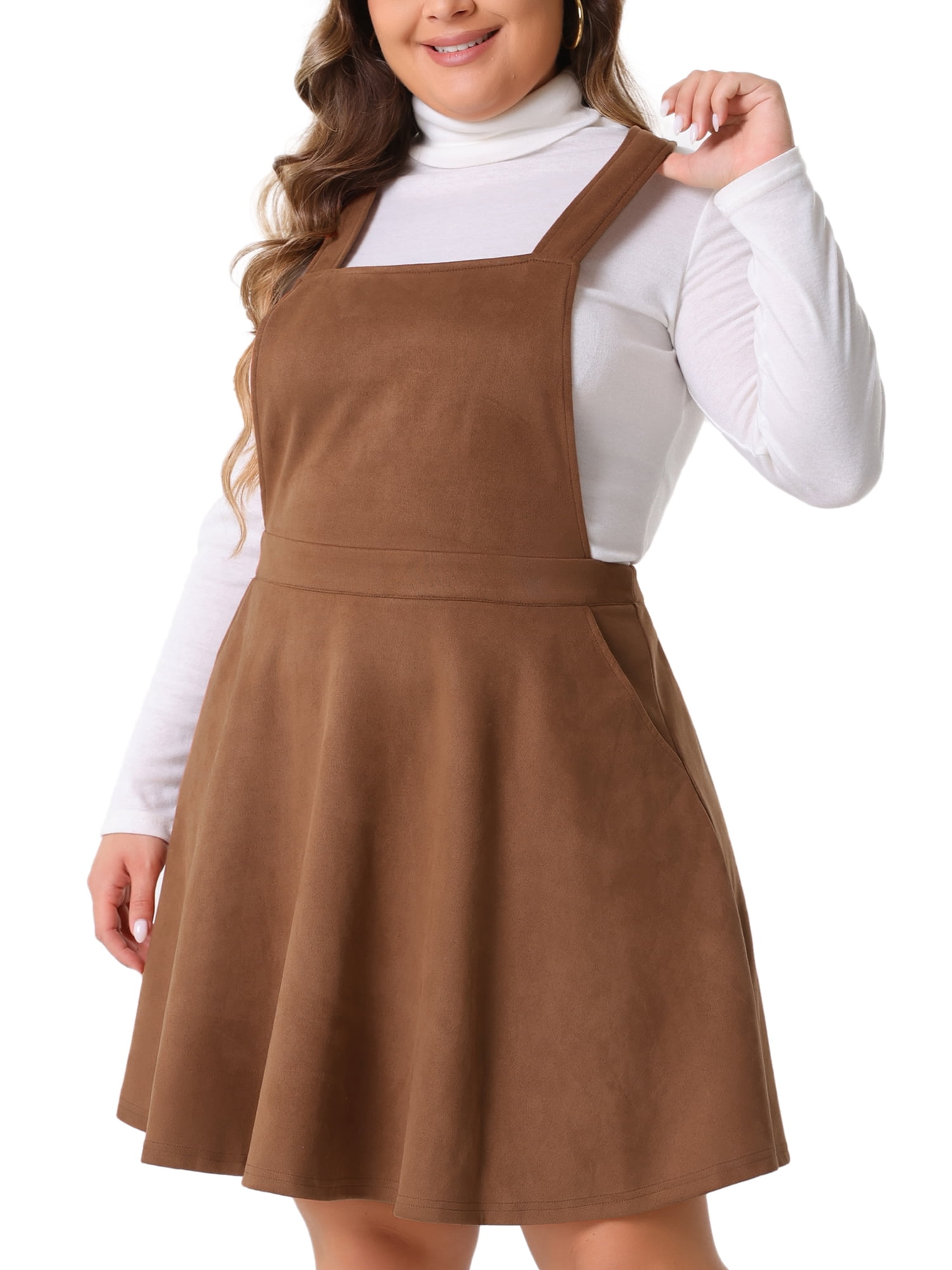 DARING DIVA Women's Plus Pinafore Dress Faux Suede Vintage A Line Jumper 4X Brown