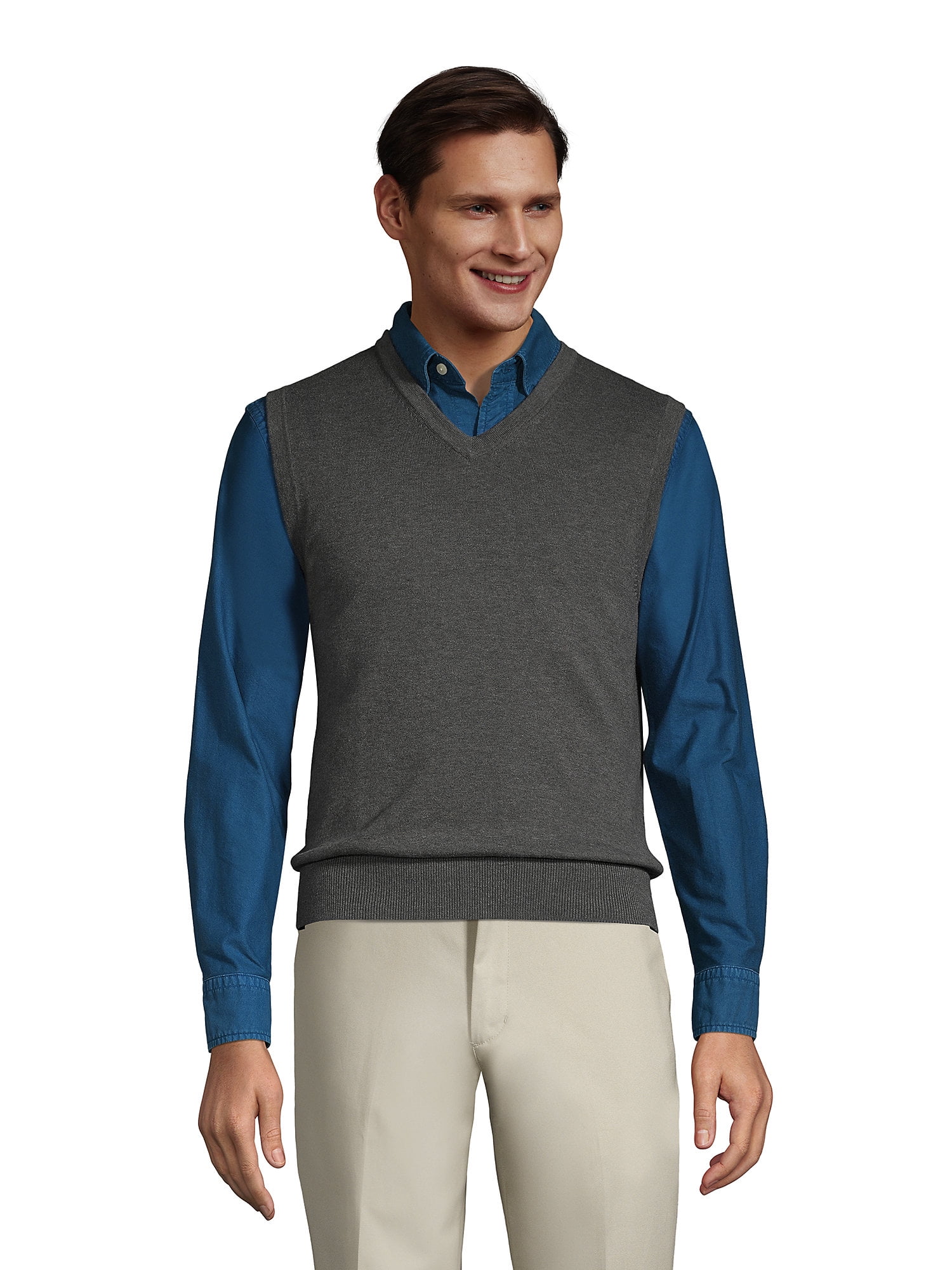Lands' End Men's Fine Gauge Supima Cotton Sweater Vest - Walmart.com