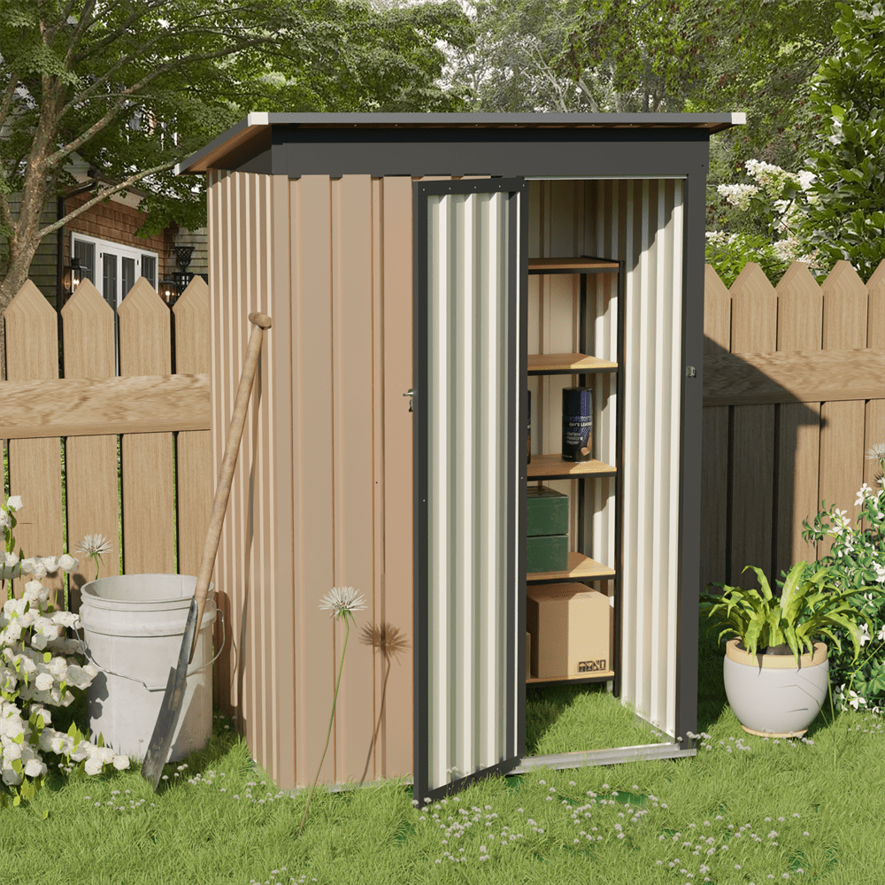 4.27FT x2.42FT Metal Garden Shed 5 X 3FT Pent Roof with Hinge Door