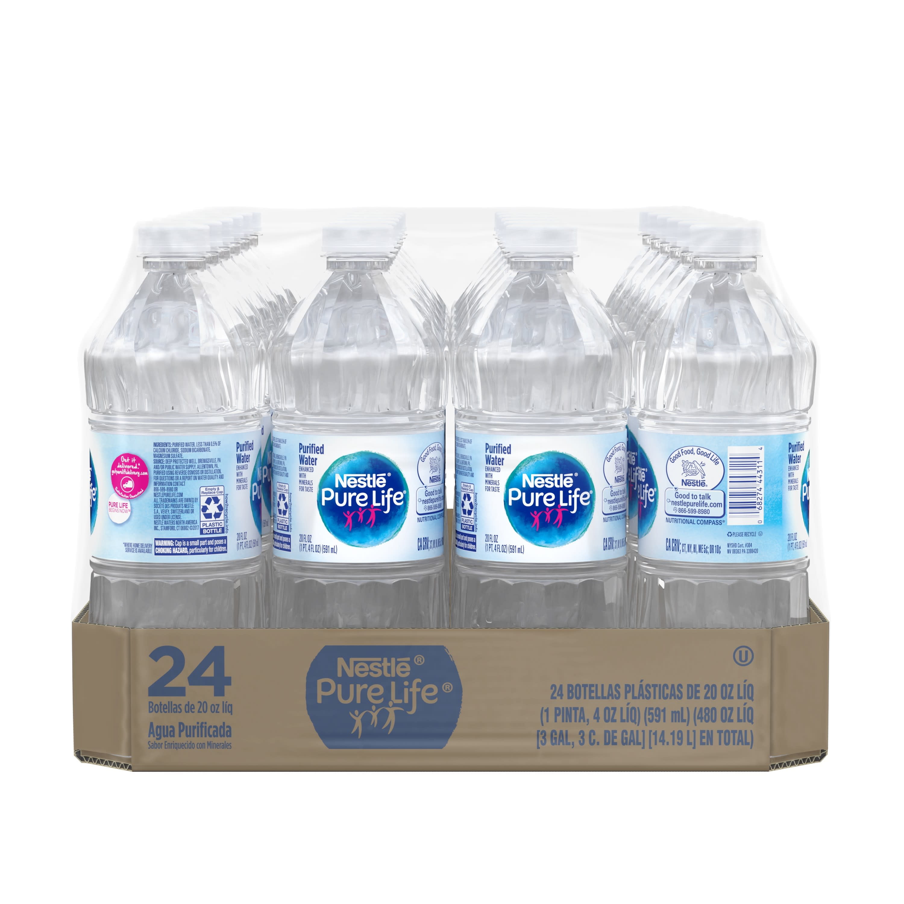 Nestle Pure Life Purified Water 20 Fl Oz Plastic Bottled Water Case Of 24 Walmart Com Walmart Com