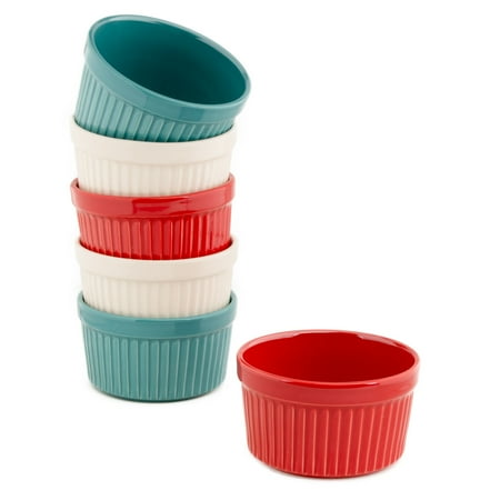 Soup Serving Set Gibson (6 Pack) 9oz Ramekins: Colorful Ceramic Porcelain Ramekin Set For Baking, Serving Bowls, Soup Bowls, 4th Of July Decorations ()