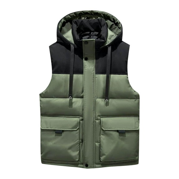 USNSM Men's Thickened Warm Winter Hooded Puffer Vest Sleeveless Zip Up Padded Jackets Coat Lightweight Quilted Gilet with Pockets Green XL