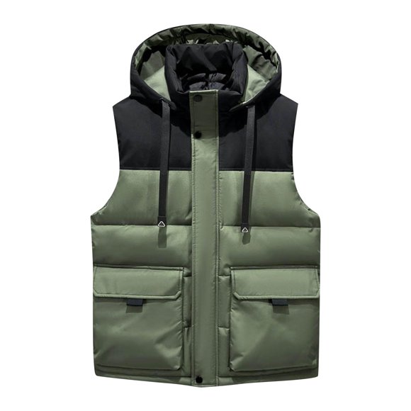 LNWUY Gilet Matelassé d'Hiver Épais et Chaud à Capuche pour Homme Sans Manches à Fermeture Éclair Vestes Rembourrées Manteau Léger Gilet Matelassé avec Poches Vert G