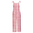 thumbnail image 5 of Lenpel Women's Jumpsuits Plus Size Sleeveless Spaghetti Strap Striped Plaid Straight Leg Rompers Causal Loose Overalls with Pockets, 5 of 5