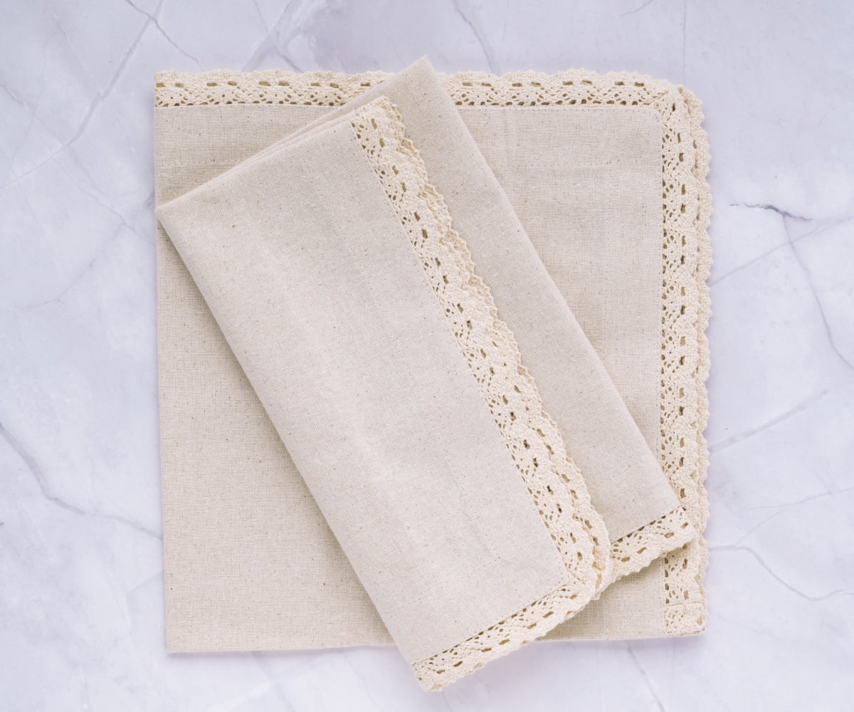Moukeren 36 Pack 20 x 20 Inch Linen Napkins with Lace Edging Linen Cloth  Dinner Napkins Bulk Flax Fabric Table Napkins Washable Cotton Napkin for