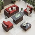 thumbnail image 2 of UDPATIO Patio Furniture Sets, Modular Rattan Outdoor Patio Sectional Furniture with 44" Fire Pit Table,, Wicker Patio Conversation Set for Backyard, Deck, Poolside w/Glass Coffee Table, 5PC Wine Red, 2 of 7