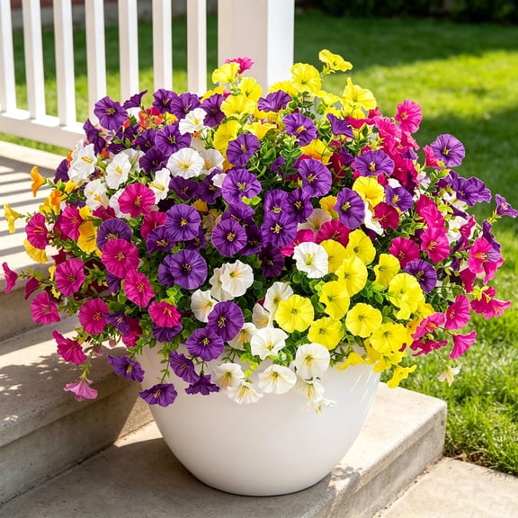 12 Bundles Artificial Flowers for Outdoors, UV Resistant Morning Glory with Eucalyptus, Realistic Silk Flowers for Planter, Patio, Yard, Balcony, Porch & Window Box Decor