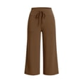 thumbnail image 6 of VBVC Women's High Waisted Wide Leg Capri Pants,Lightweight Stretchy Sweatpants For Women,Ladies Drawstring Waist Cropped Culottes with Pockets,Brown,S-2XL, 6 of 6