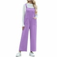 thumbnail image 3 of Ofertas Del Dia de Hoy Relampago, JURANMO Jumpsuits for Women Loose Wide Leg Bib Overalls Solid Casual Long Rompers Summer Casual One Piece Pants with Pockets Vacation Outfits Purple XL, 3 of 9