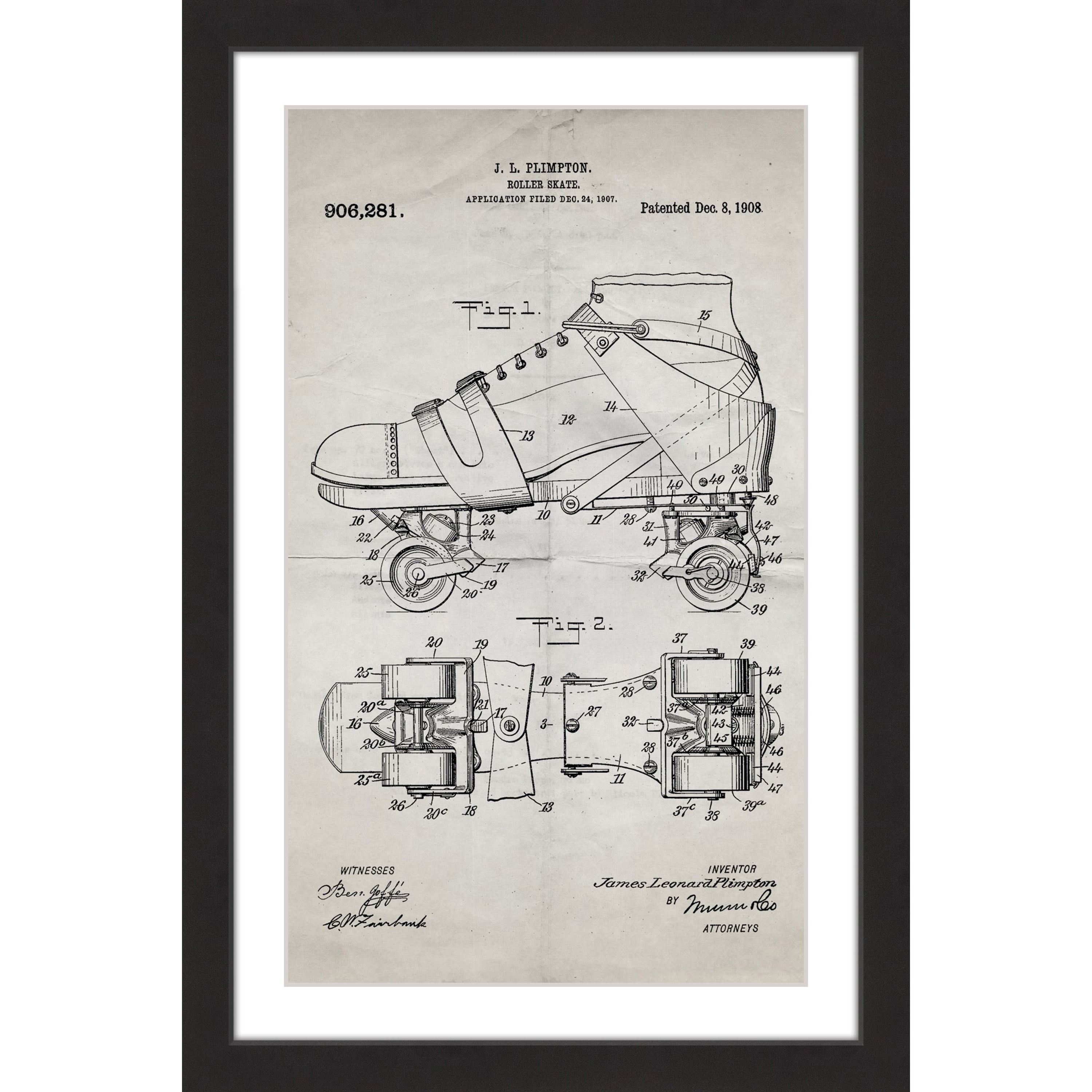 "Roller Skate 1908 Old Paper" Framed Painting Print