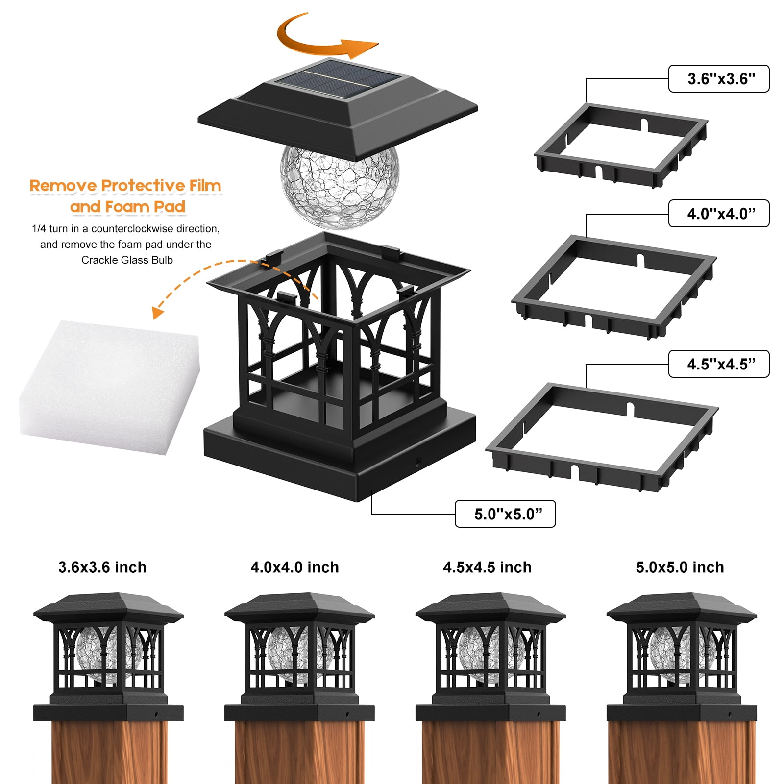 Liefgarden Solar Post Cap Lights Outdoor, RGB & Warm White 2 LED Lighting Mode 20 LM, Fits 3.6x3.6 4x4 4.5x4.5 5x5 Wooden Fence Deck Patio Garden. Black (12 Pack)