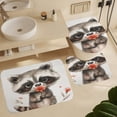 thumbnail image 6 of 4 Piece Bathroom Rug Set with Shower Curtain Cute Raccoon Holding A Flower with Non-Slip Rugs Toilet Lid Cover And Bath Mat Bathroom Decor Set Raccoon with Flower Cute Animal 12 Plastic Hooks, 6 of 8