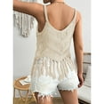 thumbnail image 2 of Yubnlvae Beige Women‘S Fringe Western Tassel Tank Tops Sleeveless V Neck Crochet Crop Top Boho Knitted Spaghetti Straps Vest, S, 2 of 7