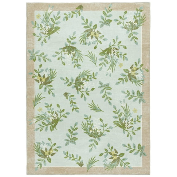 SAFAVIEH Martha Stewart Candis Floral Machine Washable Area Rug, Taupe/Green, 8' x 10'