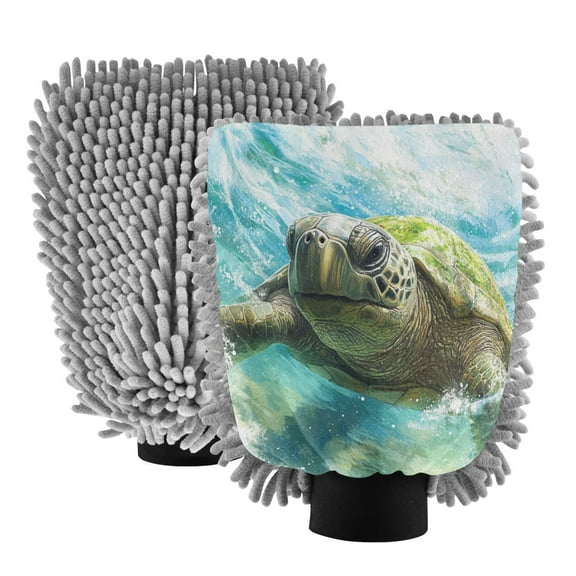 Qxltty Great Turtle Car Wash Mitt 2pcs Scratch Free Lint-Free Antistatic Microfiber 7.09×10.24in