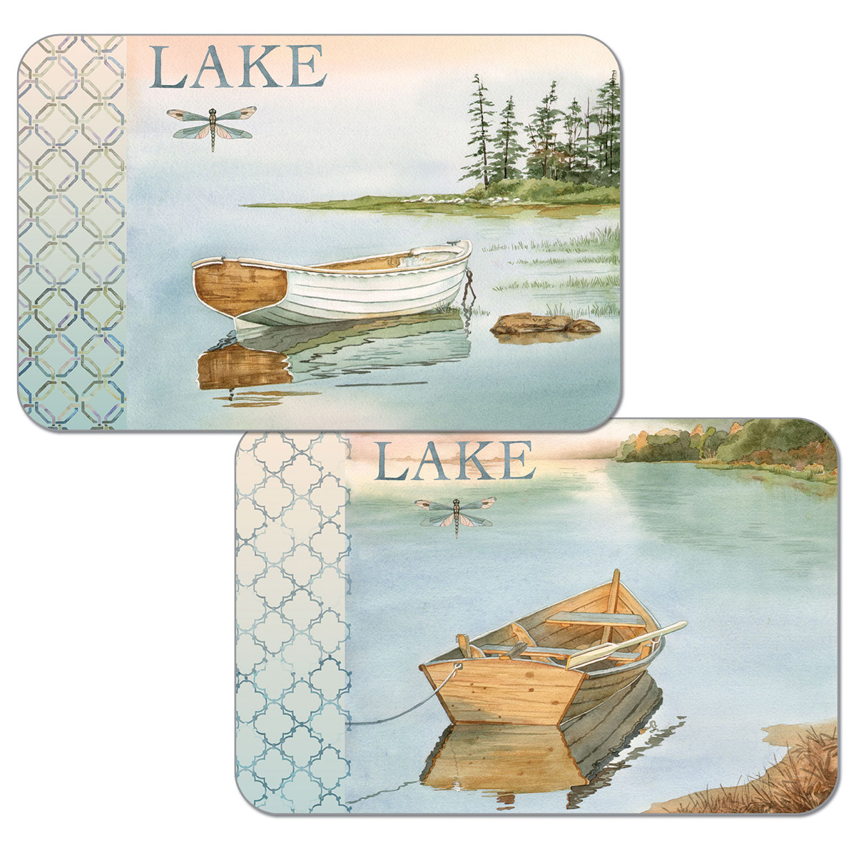 WipeClean Reversible Decofoam Placemats, Lake Boat, Set of 2, Made in