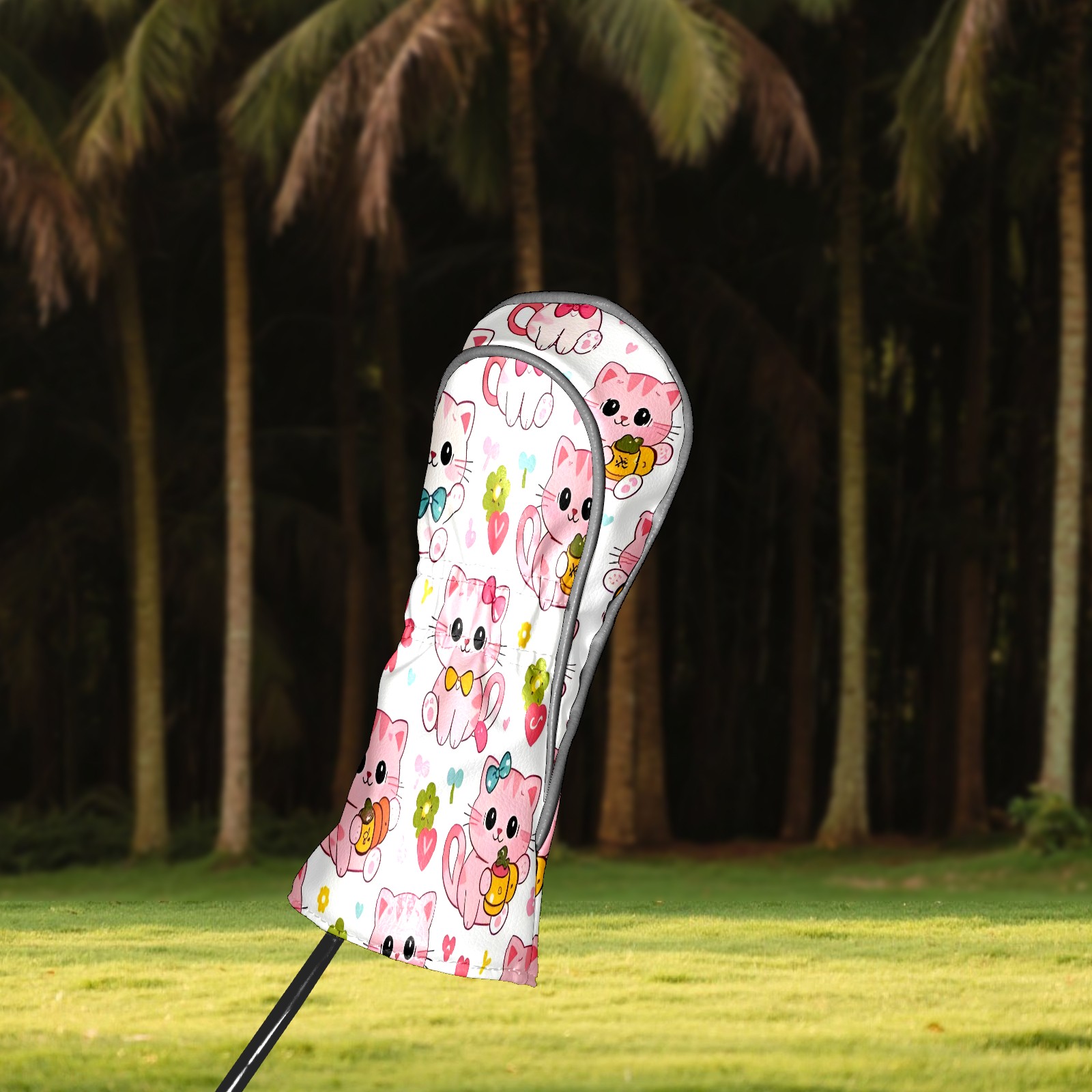 Golf Club Covers, LightPink Cat Premium PU Leather Driver Hybrid Putter Head Covers with Velvet Lining, Waterproof Golf Gifts for Men Women