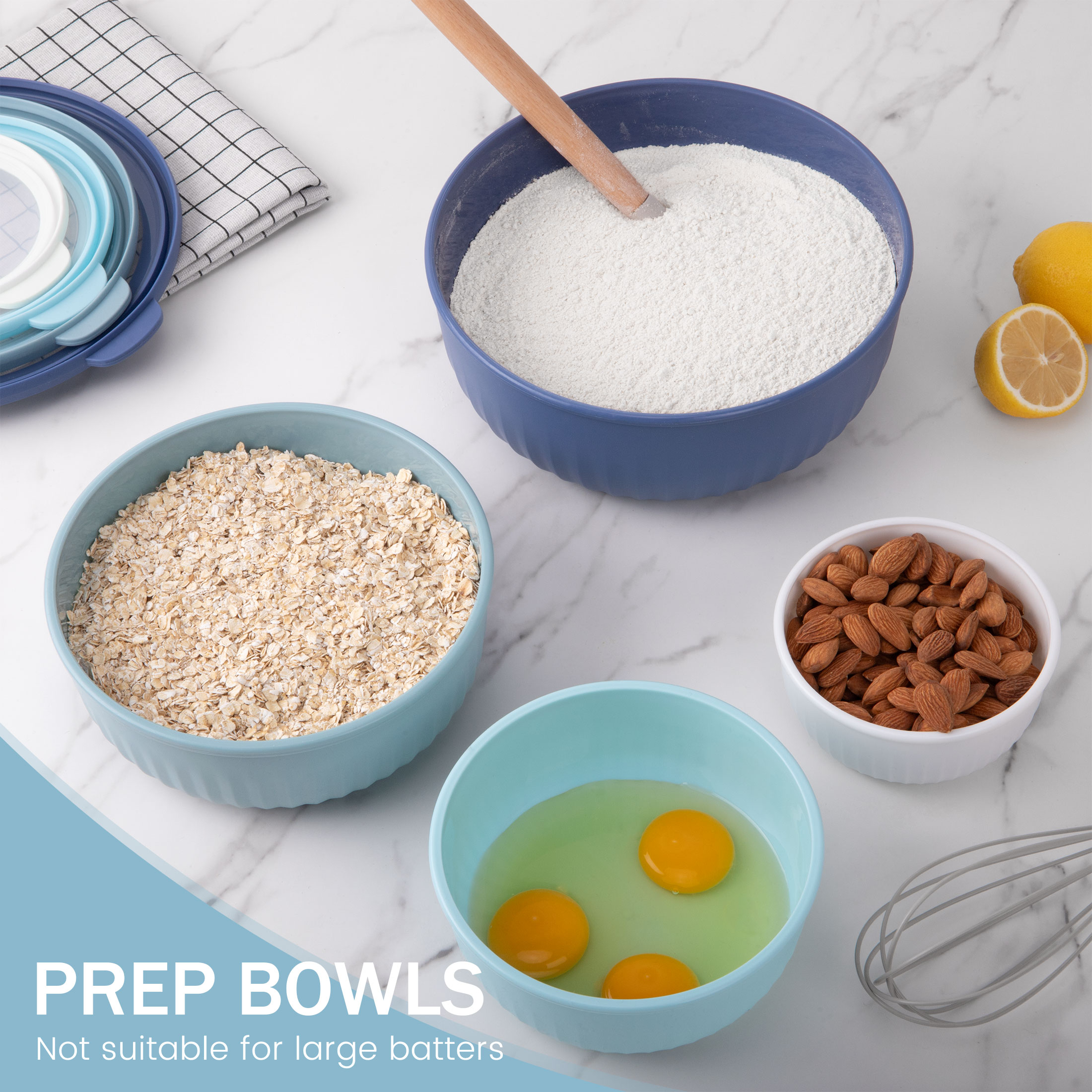 GPED 8-Piece Plastic Nesting Mixing Bowls with Lids, Blue photo 6
