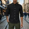 thumbnail image 2 of MIXUE Mens Casual Button Down Shirts Solid Color Lapel Long Sleeve Minimalist Design Shirt Tops Activewear,Black,L, 2 of 4