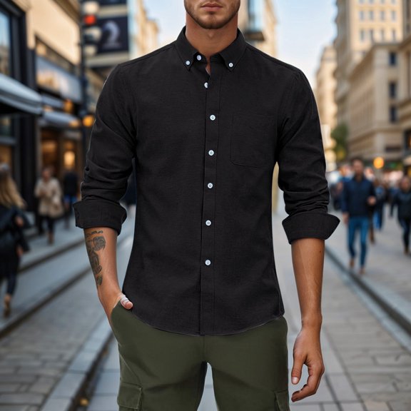 Dpytoraw Men's Oxf Ord Fabric Long Sleeve Casual Shirt Minimalist Design Men’s Moisture-Wicking Casual Shirts for Summer