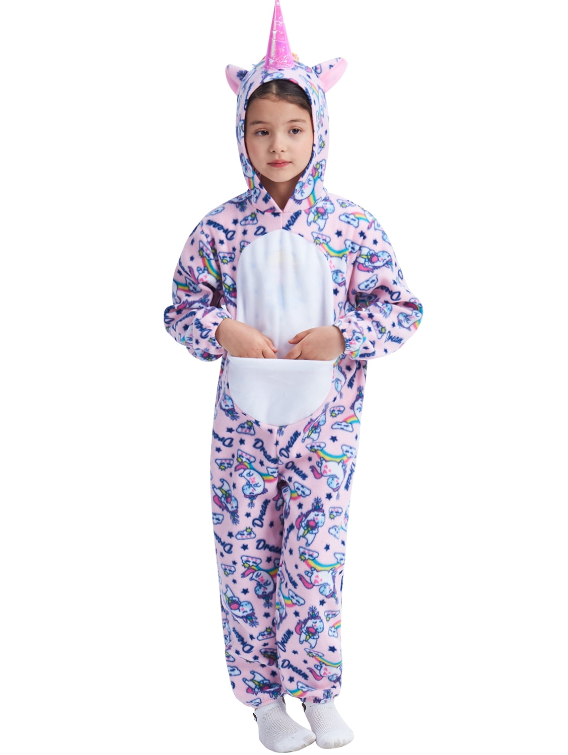 NWT JUSTICE Girl Hooded Unicorn One Piece Union Suit Pajamas PJ Sz 8 10 14 20 