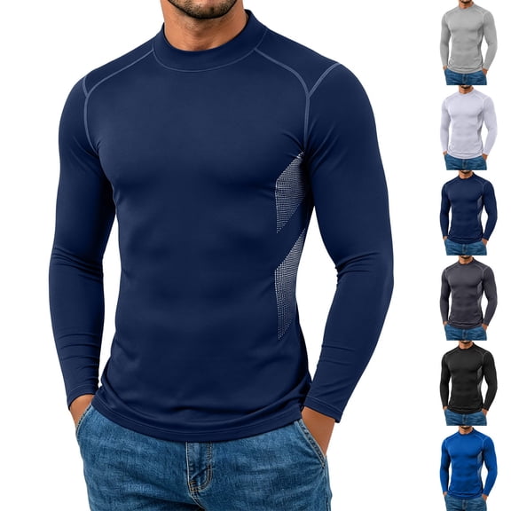 ZVAVZ Mens Stand Collar Athletic Shirt Long Sleeve Slim Fit T-Shirts Crew Neck Gym Workout Tee Shirt Bodybuilding Running Tops Black S