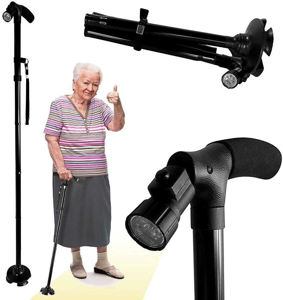 Folding Cane - Foldable, Adjustable, Lightweight Walking Cane - Collapsible Walking Stick with Ergonomic Handle - Ideal Daily Liv