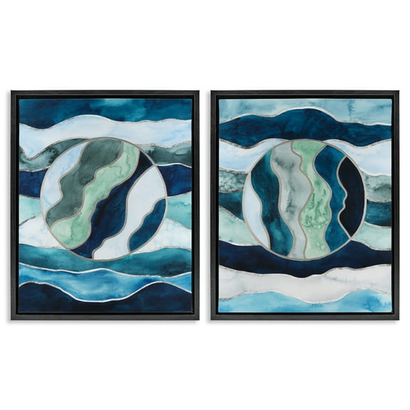 Stupell Industries Nautical Stained Glass Style Abstract Abstract Painting Black Floater Framed Canvas Art Print Wall Art, 17 x 21, Set of 2