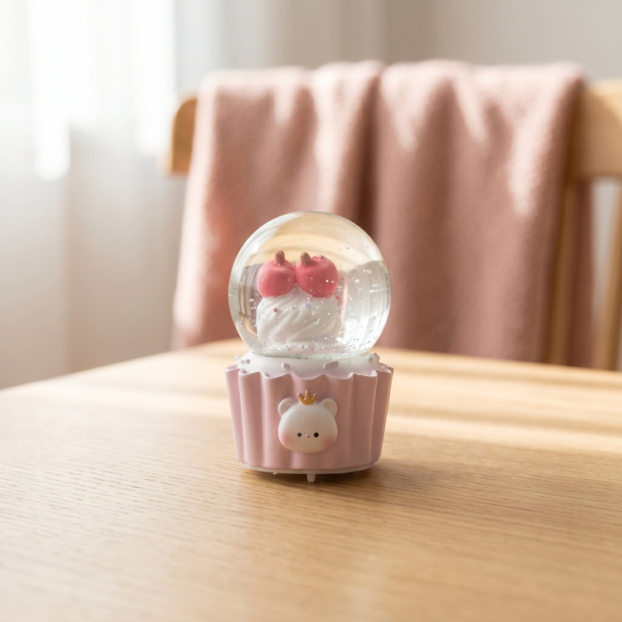 Unique Bargains Mini Resin Figurine Snow Light Up Crystal Ball Pink A 1.8" x 1.8" x 2.7"