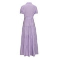 thumbnail image 5 of Uaswgudfs Women's 2025 Summer Casual Belted Button-Front Short Sleeve Midi Dress - Tiered Skirt Lightweight Versatile Occasion Dress Purple 2XL, 5 of 7