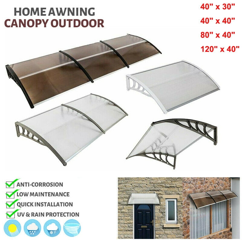 ​40"x 40" Window Awning Door Canopy Outdoor Polycarbonate Front Door Brown&Black 