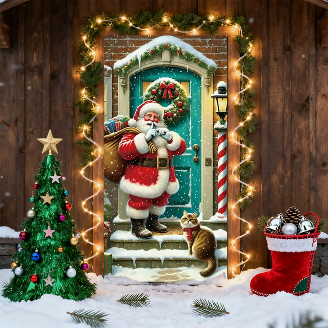 Christmas Door Banner | Holiday Decor Cloth with Nativity, Snowman, Santa | Reusable Polyester 90x185cm | Festive Home & Party Decor