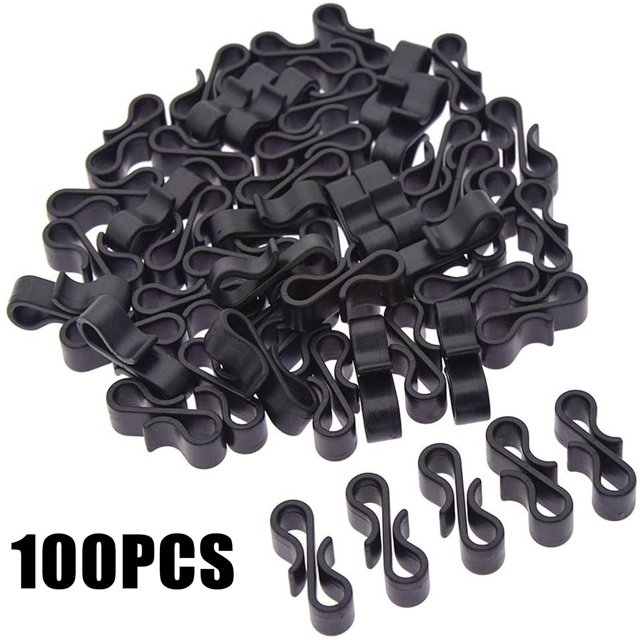 Xihbxyly Ganchos para Canaletas En Forma de S, Juego de 100 Piezas, Plástico, 27,4 Mm de Largo, Orificio de 6 Mm, para Colgar Luces de Exterior, Decoración para Bodas y Navidad, Fácil de Instalar, Id