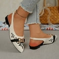 thumbnail image 5 of Samdudou Dress Shoes for Women Closed Toe Pointed Front Slingback Flats Canvas Texture Elegant Botanical Embroidery Chunky Chain Link Hardware Office Evening Party Shoes, 5 of 7