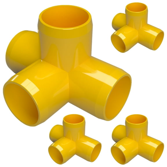 FORMUFIT PVC Fitting, 4-Way Tee Side Outlet , Furniture Grade, 1" Size, Yellow, 4-Pack (F0014WT-YE-4)