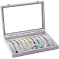 thumbnail image 2 of 20 Hooks Necklace Organizer Tray Necklace Storage Box with Clear Glass Lid Stackable Necklace Jewelry Holder Organizer Velvet Display Showcase Tray for Necklaces Chains Bracelets Grey, 2 of 6