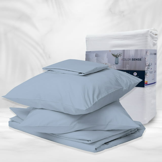 Color Sense Ensemble de Draps en Coton Riche, 800 Fils, Résistant aux Plis, Séchage Rapide, Doux et Lisse, 4 Pcs, King Bleu Clair