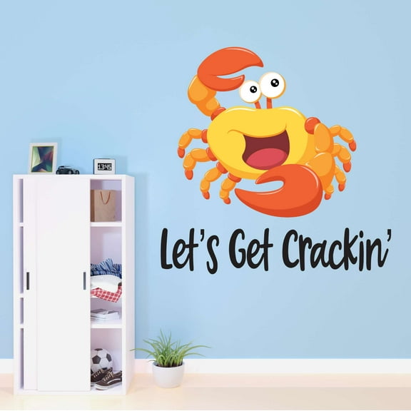 Crab Claws Let's Get Crackin' Sea Under Water Sea Creatures Crab Octopus Fish Seahorse Clam Shellfish Urchin Kelp Sweet Dreams Bedtime Unicorn Wall Decal Sticker - Size: 20 In X 20 In