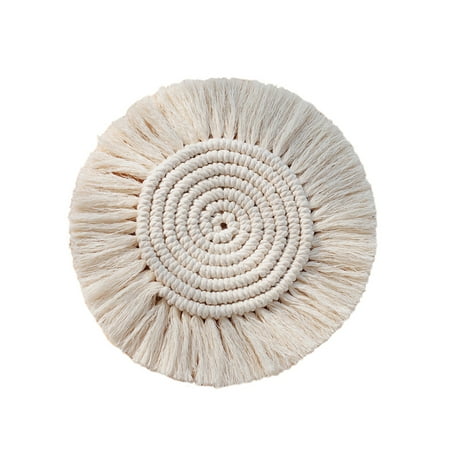 

EUBUY Handmade Macrame Coasters Round Drinks Cotton Woven Coaster with Tassel for Kinds of Mugs and Cups White 18 CM