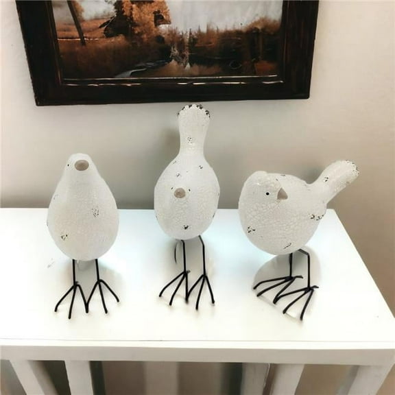 HomeRoots 520810 Polyresin & Metal Bird Sculptures, White & Black - Set of 3