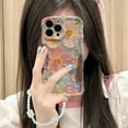 thumbnail image 6 of Oil Painting Flower Compatible with iPhone 14 Pro Max Case, with Bracelet Chain, Colorful Retro Floral Cute Curly Wave Frame Women Girls Cover for Apple 14 Pro Max (Green), 6 of 11