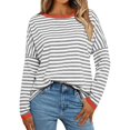 thumbnail image 2 of Long Sleeve Tops for Women, Yigetop Women's New Round Neck Long Sleeved Loose T Shirts Female Comfortable Commute Fashion Long Sleeved Lady T Shirt Long Sleeve Striped Shirt Red 2XL, 2 of 5