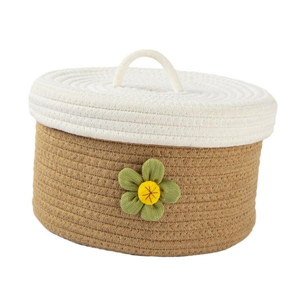 Cesto para ropa sucia, cesto para juguetes con tapa, cesto de almacenamiento de cuerda de algodón, cesto decorativo de algodón M