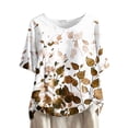 thumbnail image 2 of Blouses pour Femmes, Pull Décontracté Imprimé en Coton Lin Boutons Col Rond Manches Courtes, 2 of 5