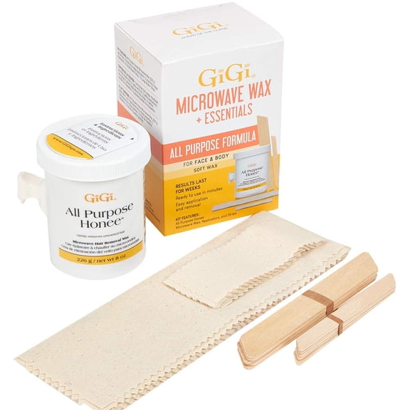 GiGi Microwave Waxing Kit, All Purpose Honee Soft Hair Removal Wax with Strips and Applicators